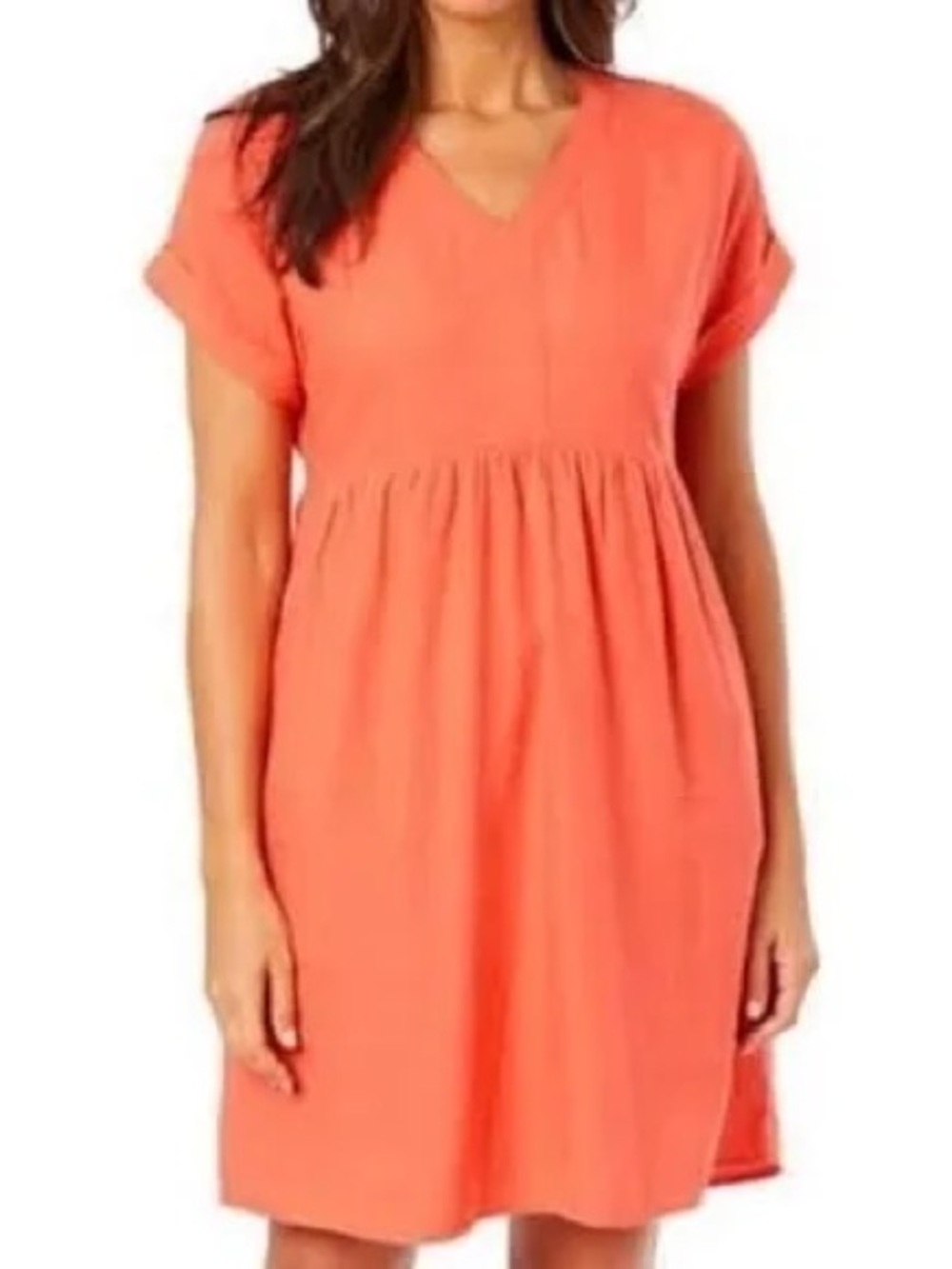 Briggs New York coral linen-blend v-neck midi shift dress Sz S